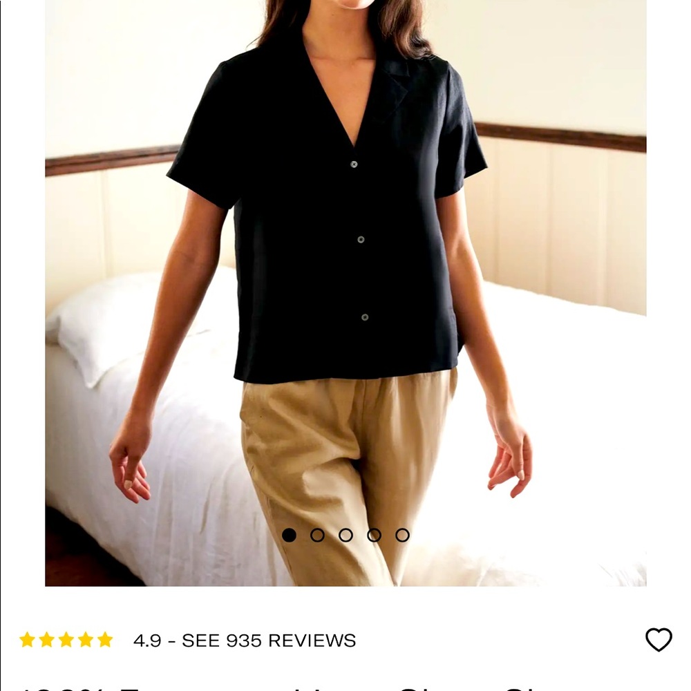 QUINCE 100% linen button down collared short sleeve shirt